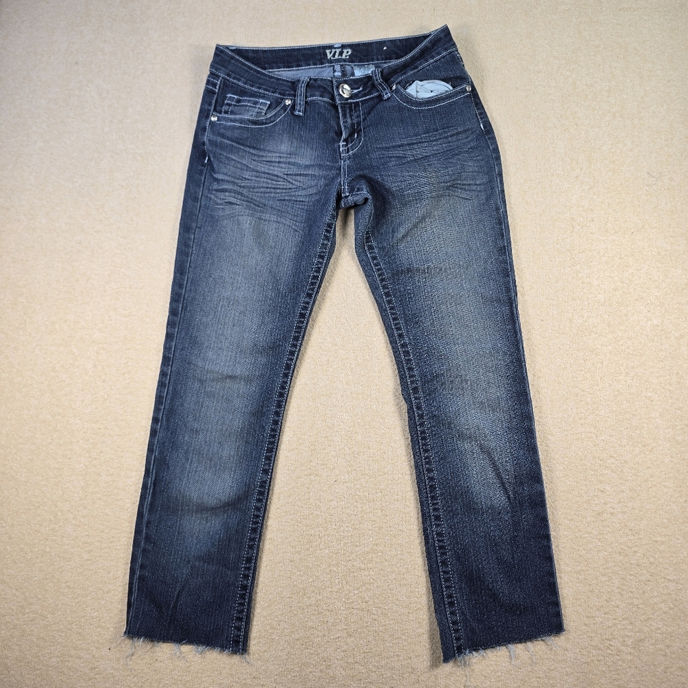 VIP Womens Jeans Size 9/10 Dark Wash Bootcut Embroidered Pockets Stretch Denim